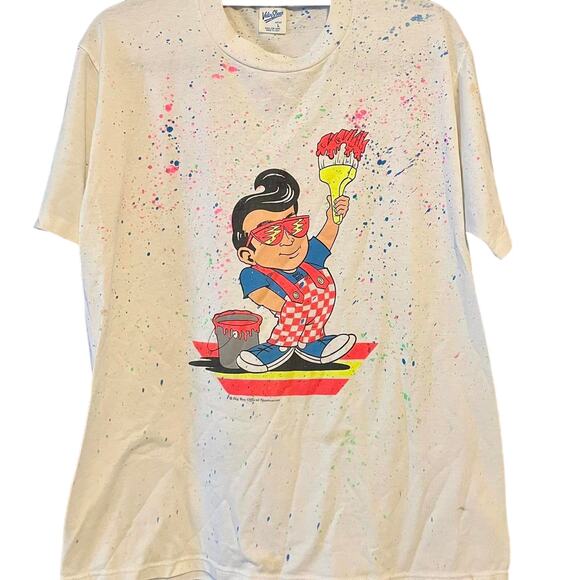 Vintage 90s Big Boy Paint Splatter Single Stitch Shirt Adult Large - Picture 1 of 3